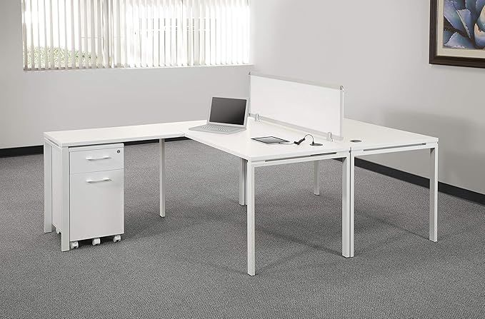 OSP Home Furnishings Designs Prado Complete L-Shaped Desk With Laminate Top and Metal Legs, White