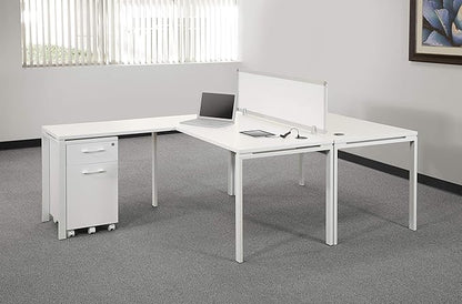 OSP Home Furnishings Designs Prado Complete L-Shaped Desk With Laminate Top and Metal Legs, White