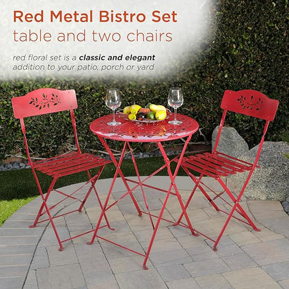Alpine Corporation Indoor/Outdoor 3-Piece Bistro Set Folding Table and Chairs Patio Seating, Red