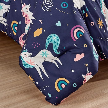 for Kids Unicorn Magic 4-Piece Comforter Set - Beautiful Motif Design Bedding Set with Embrodery Print