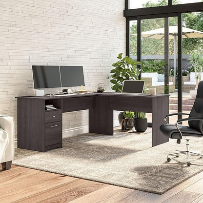 Bush Furniture L Shaped Desk with Drawers for Executive and Home Office | Cabot Collection Corner Table with Storage and Chrome Hardware | 72Wx23DX42W Return