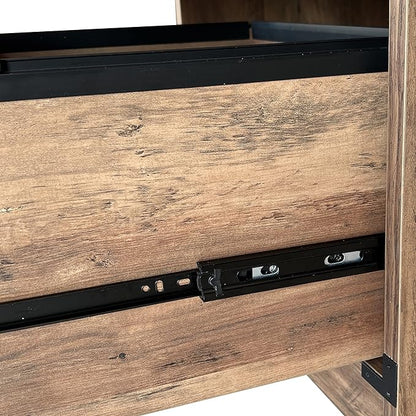Modern Executive Desk, 59" Vintage Farmhouse Study Writing Desk with Storage Drawers, Industrial Wood Computer Manager's Desk with Knee Space for Home Office, Rustic Oak