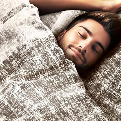 Hyde Lane Comforter King Size for Men, Taupe Modern Farmhouse Aesthetic Soft Bedding Set, Masculine Plaid Lines Pattern Bed Sets for All Season, 3 Pieces includes 1 Comforter, 2 Shams (104"x 90")