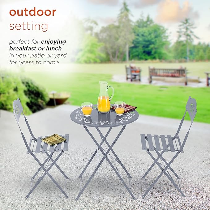 Alpine Corporation Folding Table and Chairs Patio Seating, Gray