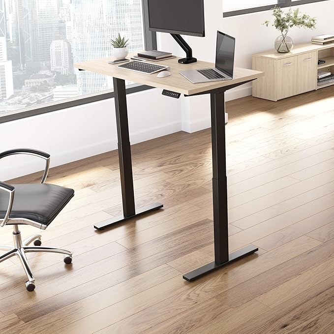 Bush Business Furniture Move 60 Series 48W x 24D Electric in Natural Elm with Black Base, Ergonomic Sit-Stand Computer Table for Home and Professional Office