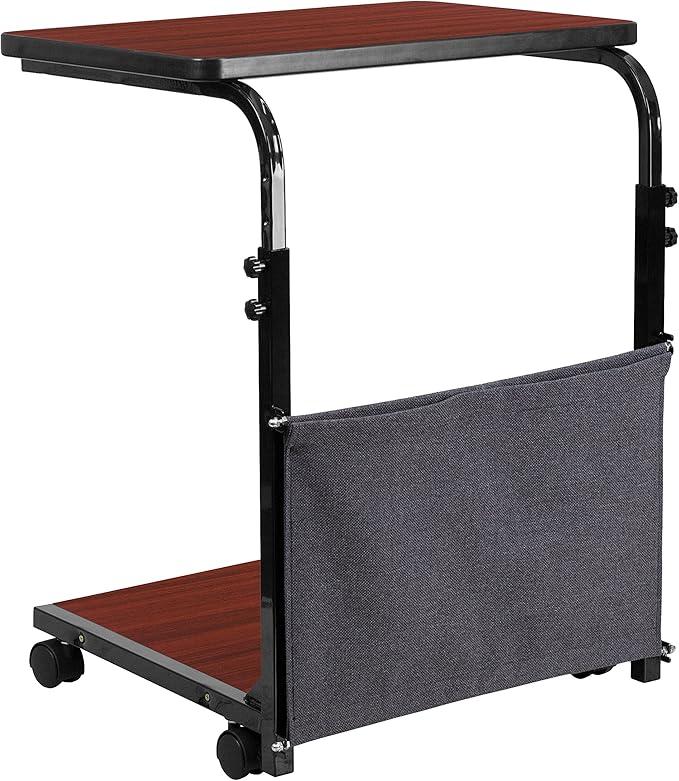 Flash Furniture Charger Mobile Sit-Down, Stand-Up Mahogany Computer Ergonomic Desk with Removable Pouch (Adjustable Range 27'' - 46.5'')