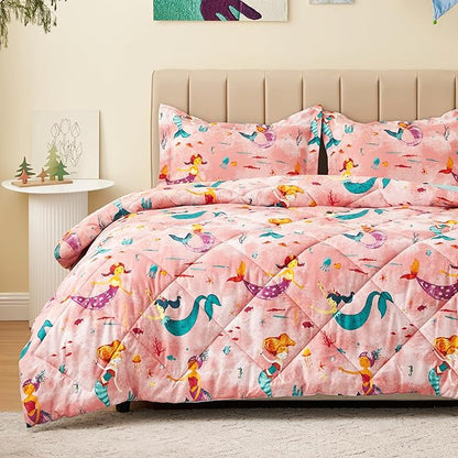 Twin Mermaid Bedding Sets for Girls, 2 Pieces Kids Twin Comforter Sets, Super Soft Lightweight for All Seasons, Includes 1 Comforter (66"x86") and 1 Pillowcase (20"x26"+2")
