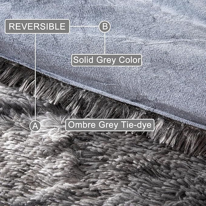 WINLIFE Shaggy Comforter Set Twin Grey for Boys Teens Faux Fur Bedding Sets Flannel Furry Comforter Plush Comforter Sets Gradient Ombre Tie Dye Bed Sets (3Pcs, Twin, Dark Grey)
