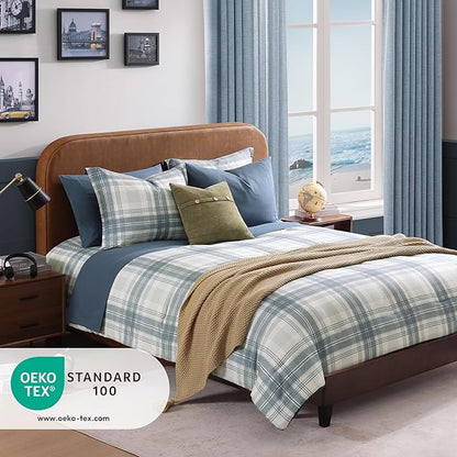 Blue Full Size Comforter Sets, Plaid Comforter Full Size for Boys & Girls,Classic Homestead-style Bedding Sets Full with Full Size Bed Sheets and Comforter Set