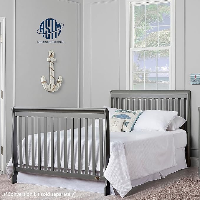 Dream On Me Ashton 4-In-1 Convertible Crib In Storm Grey, Greenguard Gold, JPMA Certified, Non-Toxic Finishes, Features 4 Mattress Height Settings, Made Of Solid Pinewood