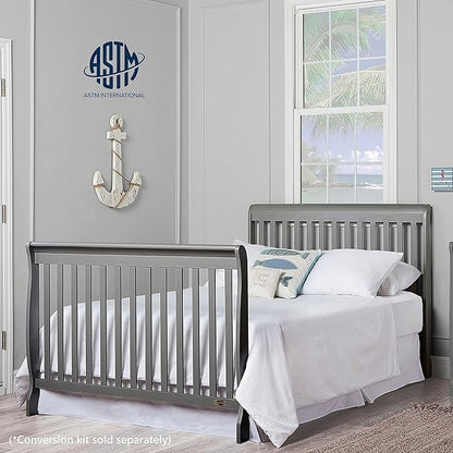Dream On Me Ashton 4-In-1 Convertible Crib In Storm Grey, Greenguard Gold, JPMA Certified, Non-Toxic Finishes, Features 4 Mattress Height Settings, Made Of Solid Pinewood