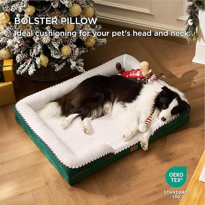 Bedsure Orthopedic Dog Bed for Large Dogs - Big Washable Dog Sofa Beds Large, Supportive Foam Pet Couch Bed with Removable Washable Cover, Waterproof Lining and Nonskid Bottom, Green