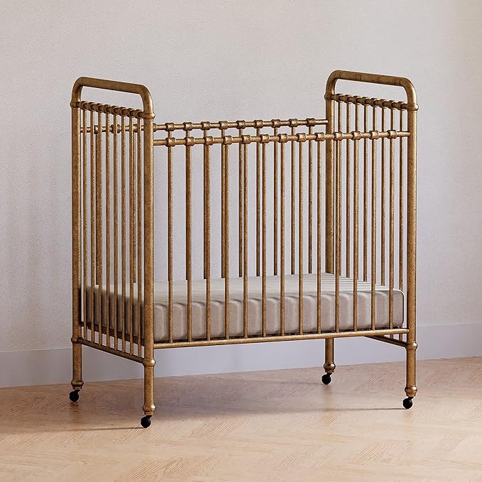 NAMESAKE Abigail 3-in-1 Convertible Mini Metal Crib in Vintage Gold, Greenguard Gold Certified