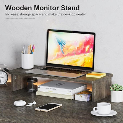 Elephance 59" Large L Shaped Desk Corner Computer Desk with Monitor Stand Gaming Table Workstation for Home Office, Black Oak