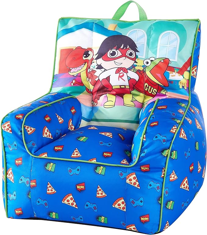 Idea Nuova Ryan's World Toddler Nylon Bean Bag Chair with Piping & Top Carry Handle Large