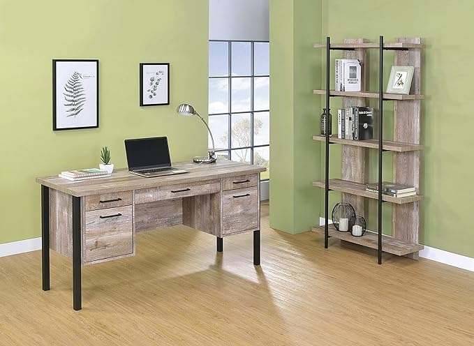 Coaster Furniture Samson 4-Drawer Writing Desk Weathered Oak and Black 801950
