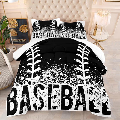 Bodhi Bed in A Bag for Kids Boys,Kids Bedding Comforter Sheet Set,Twin Size Baseball Comforter Set,Kids Sports Baseball Bedding Set 5 PCS.(1 Comforter,1 Flat Sheet,1 Fitted Sheet,2 Pillowcases)
