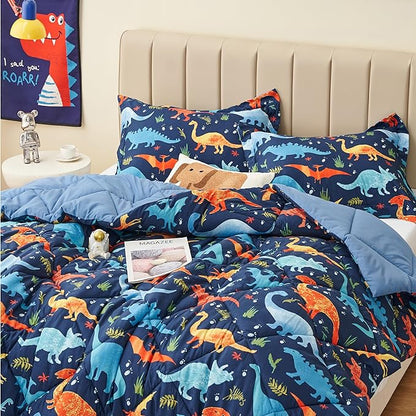 Queen Dinosaur Kids Bedding Set for Boys, 3 Pieces Queen Dinosaur Kids Comforter Sets, Super Soft Lightweight for All Seasons, Includes 1 Comforter (88"x88") and 2 Pillowcase (20"x26"+2")