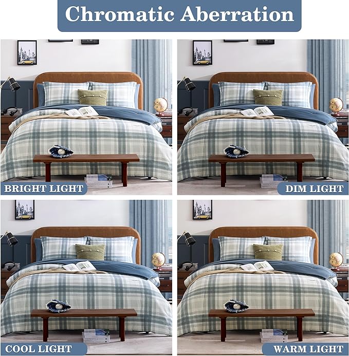 Blue Twin XL Comforter Set, Plaid Twin Comforter Set for Boys & Girls,Classic Homestead-style Twin Bed Set with Sheets and Comforter Set