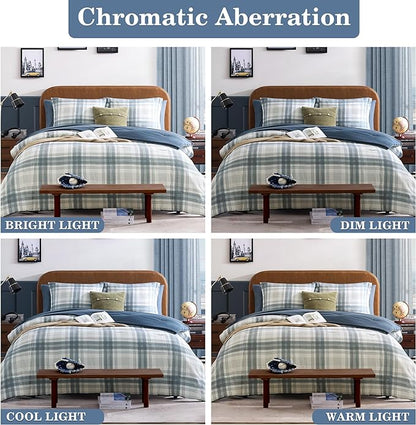 Blue Twin XL Comforter Set, Plaid Twin Comforter Set for Boys & Girls,Classic Homestead-style Twin Bed Set with Sheets and Comforter Set