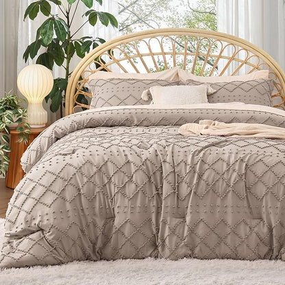 Bedsure Twin/Twin XL Comforter Set - Taupe Boho Twin Extra Long Comforter Set for College, Shabby Chic Dorm Bedding Set, 2 Pieces Modern Farmhouse Bed Set, includes 1 Pillow Sham