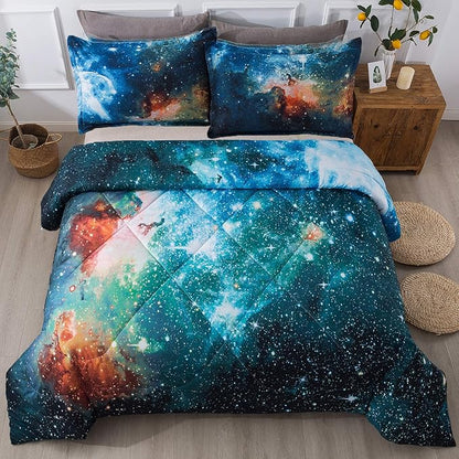 Litanika 3D Galaxy Comforter Queen(90x90lnch), 3 Pieces(1 Galaxy Comforter, 2 Pillowcases), Universe Nebula Outer Space Comforter, Microfiber Bedding Set for Boys Kids