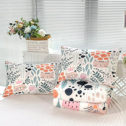 Cat Bedding,Cartoon Cat Comforter Twin,Animals Print Comforter Set for Kids,Kawaii Quilt Set with 1 Comforter and 2 Pillow Cases