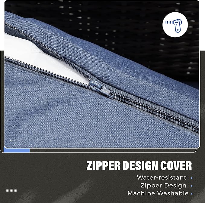 Solaste 7 Piece Outdoor Patio Furniture Set, Outdoor Sectional PE Rattan Patio Conversation Sofa with All Weather Dining Table Chair Set, Blue