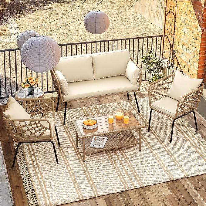 YITAHOME 2 Pieces Patio Furniture Set, All-Weather Wicker Loveseat with Thick Cushions & Rattan Table, Outdoor Conversation Set for Patio, Balcony, Backyard, Deck, Poolside