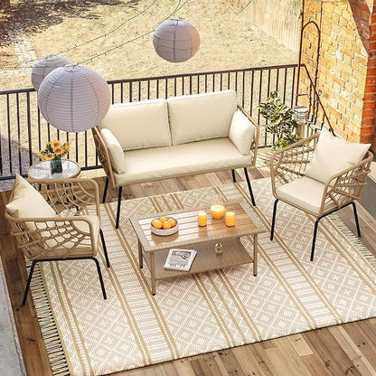 YITAHOME 2 Pieces Patio Furniture Set, All-Weather Wicker Loveseat with Thick Cushions & Rattan Table, Outdoor Conversation Set for Patio, Balcony, Backyard, Deck, Poolside