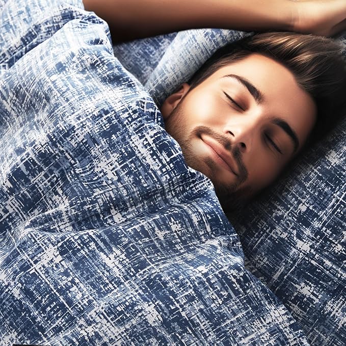 Hyde Lane Blue Full/Queen Comforter Set for Men, Modern Farmhouse Aesthetic Soft Bedding, Masculine Plaid Lines Pattern Bed Sets for All Season, 3 Pieces includes 1 Comforter, 2 Shams (90"x 90")