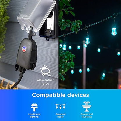 Enbrighten Vibe Outdoor Smart Plug, 2 Grounded Outlets, Weather-Resistant, Custom ON/Off Controls, Schedule Outdoor Lighting, Compatible with Alexa, Google Assistant, Black, 51251
