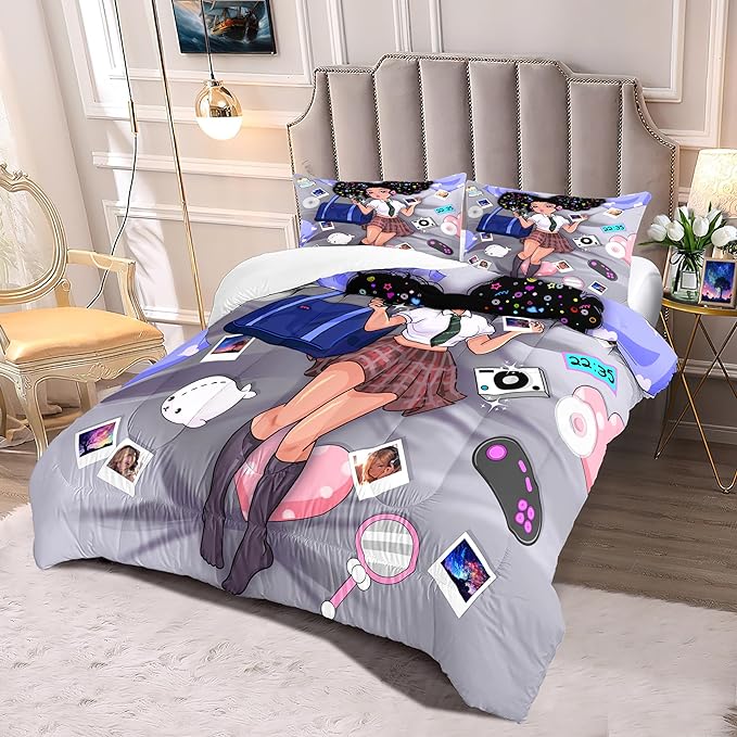 African American Girl Bedding Set Full Comforter Set for Girls Bedroom Decor Black Girl Comforter Set with 2 Pillowcases Kids Comforter Sets Gifts for Girls Kids Teens