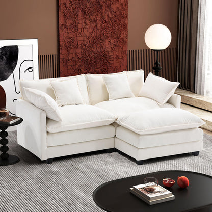 Ihanherry 111.4" L Shaped Modern Sofa Modular Sectional Cloud Couch with Ottoman, 4-Seat Chenille Deep Seat Sofa with Pillow for Living Room, Bedroom and Apartment, Beige