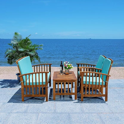 SAFAVIEH Outdoor Collection Rocklin Natural/ Aqua Cushion 4-Piece Conversation Patio Set