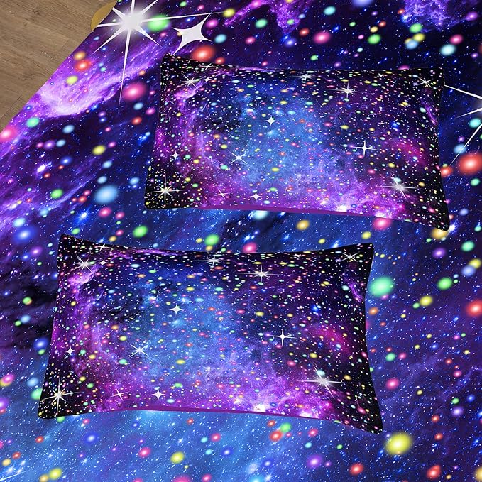 Kids Comforter Sets for Teen Girls, Purple Blue Galaxy Glitter Bedding Set for All Season, Purple Twin Bedding Sets for Kids Boys (Twin, 2 Pieces)