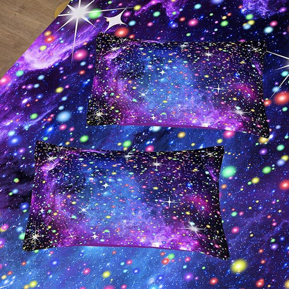 Kids Comforter Sets for Teen Girls, Purple Blue Galaxy Glitter Bedding Set for All Season, Purple Twin Bedding Sets for Kids Boys (Twin, 2 Pieces)