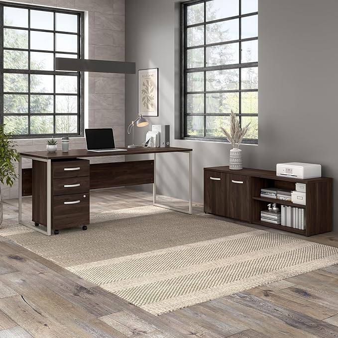 Bush Business Furniture Hybrid 72W x 30D Computer Table Desk with Metal Legs in Black Walnut