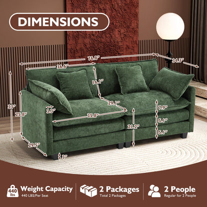 Ihanherry 111.4" L Shaped Modern Sofa Modular Sectional Cloud Couch with Ottoman, 4-Seat Chenille Deep Seat Sofa with Pillow for Living Room, Bedroom and Apartment, Beige