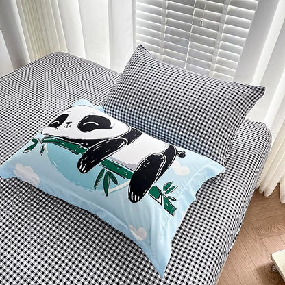 Wajade Kids Panda Comforter Set Bed in A Bag Full Size 7 Piece Blue 3D Cute Panda Bamboo Clouds Bedding Set for Girls Boys (1 Comforter, 1 Flat Sheet, 1 Fitted Sheet, 2 Pillowcase and 2 Pillow Sham)
