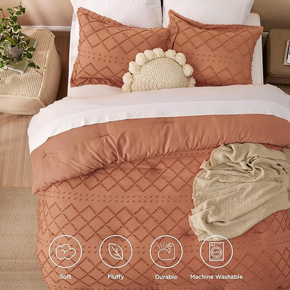 Bedsure Twin/Twin XL Comforter Set - Pumpkin Boho Twin Extra Long Comforter Set for College, Shabby Chic Dorm Bedding Set, 2 Pieces Modern Farmhouse Bed Set, includes 1 Pillow Sham