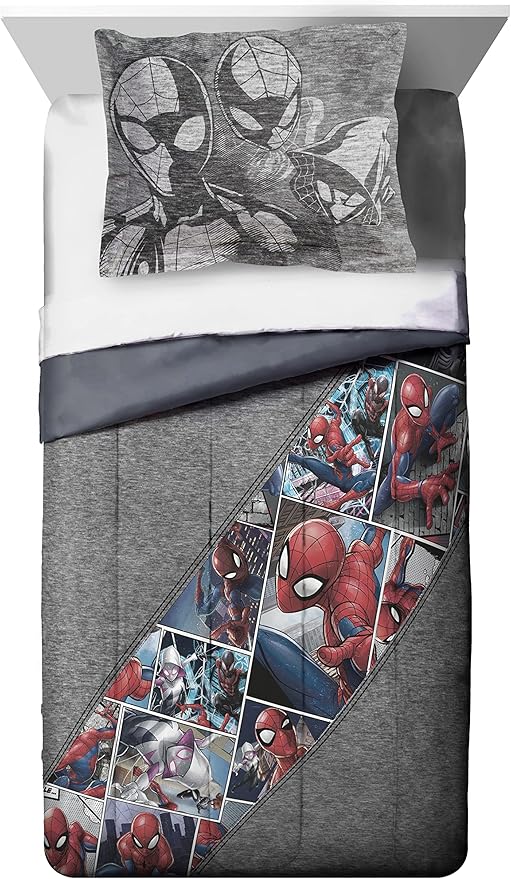 Marvel Spiderman Grunge Twin Comforter & Sham Set - Super Soft Kids Bedding - Fade Resistant Microfiber (Official Marvel Product)