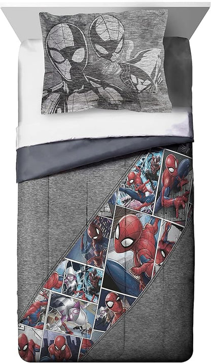 Marvel Spiderman Grunge Twin Comforter & Sham Set - Super Soft Kids Bedding - Fade Resistant Microfiber (Official Marvel Product)