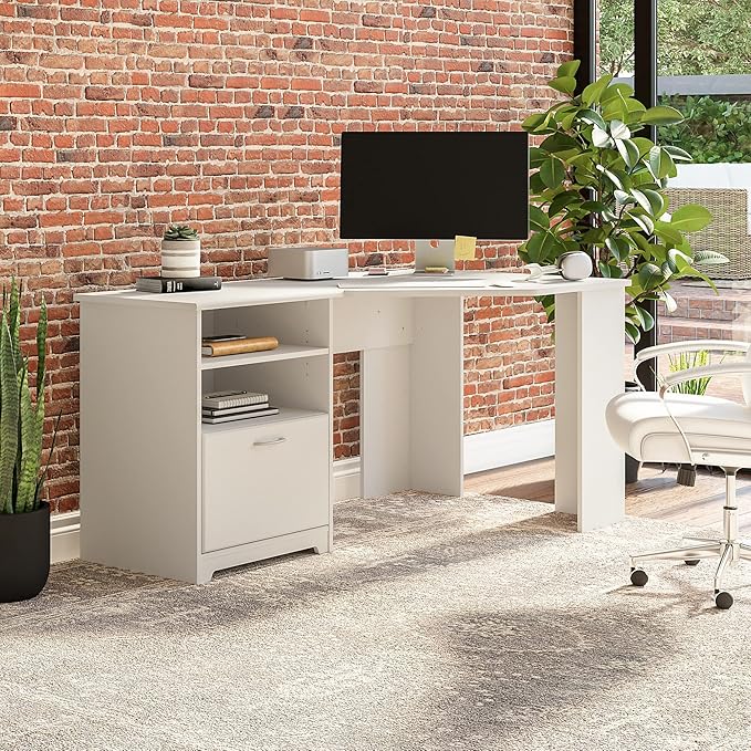 Bush Furniture Cabot 60W Corner Desk, White