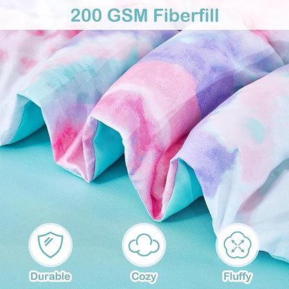 Mooreeke Tie Dye Kids Comforter Bed Set Full Size for s Girls, 8 Pieces Bed in a Bag with Shams, Sheet Set, A Toy Pillow Dark Pink Round Flower Full Soft Microfiber Kids Comforter Bedding Set