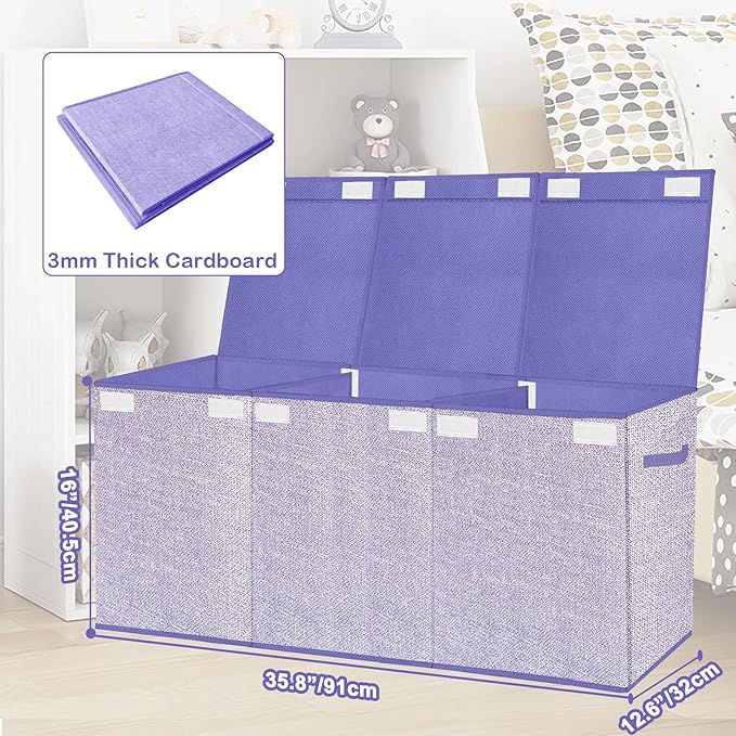 Toy Storage Box for Kids,Extra Large Toy Box Chest with Lids,Foldable Toy Organizers and Storage Bins with Handles for Nursery,Home,Office 35.8"x12.6"x16"(Purple)
