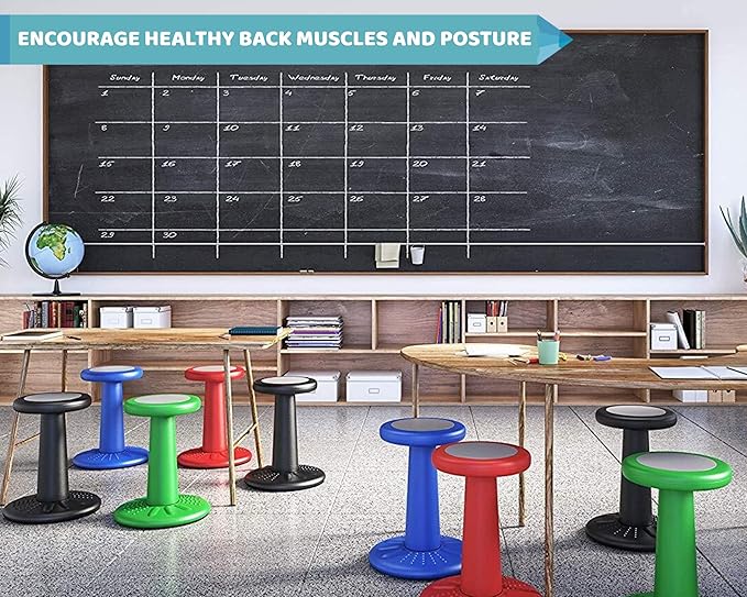 Studico ActiveChairs Kids Wobble Chair, Flexible Elementary Classroom Seating, Improves Focus, Posture and Helps ADHD/ADD, Sensory Chair, Active Fidget Chairs, Pre-Teen 17.75" Stool, Ages 7-12, Black