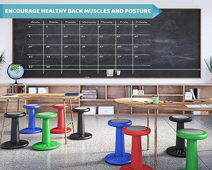 Studico ActiveChairs Kids Wobble Chair, Flexible Elementary Classroom Seating, Improves Focus, Posture and Helps ADHD/ADD, Sensory Chair, Active Fidget Chairs, Pre-Teen 17.75" Stool, Ages 7-12, Black