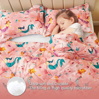 Twin Mermaid Bedding Sets for Girls, 3 Pieces Kids Queen Comforter Sets, Super Soft Lightweight for All Seasons, Includes 1 Comforter (88"x88") and 2 Pillowcase (20"x26"+2")