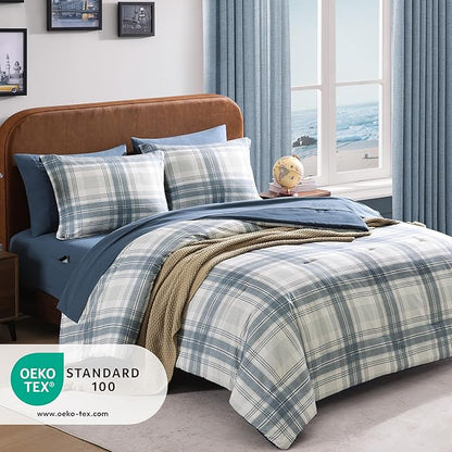 Blue Twin XL Comforter Set, Plaid Twin Comforter Set for Boys & Girls,Classic Homestead-style Twin Bed Set with Sheets and Comforter Set